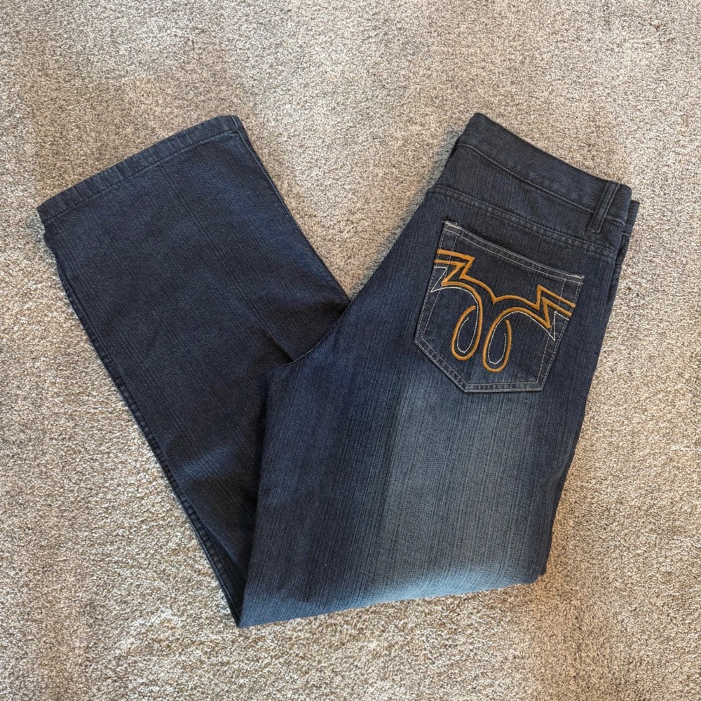 Outback Rider Mens Wide Leg Skater Jeans 32x32 Dark Wash Embroidered Y2K Baggy
